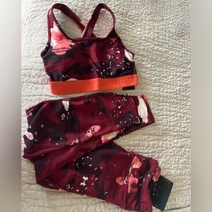 Under Armour Maroon and Orange Sports Bra and leggings NWT